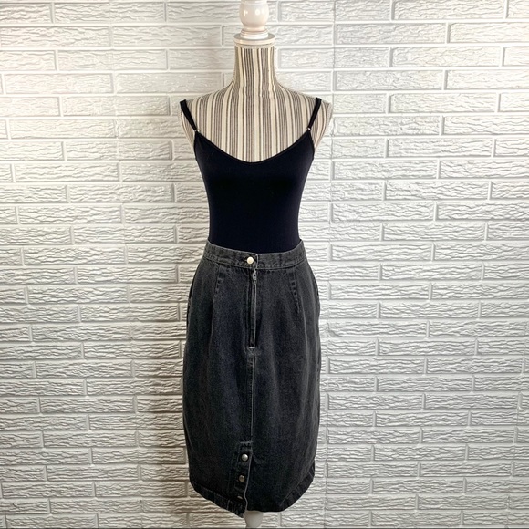 Vintage Dresses & Skirts - Vintage Cheryl Tieg Black High Waisted Denim Skirt